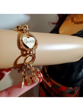Guess Heart Lock & Key Rhinestone Bracelet or Keychain